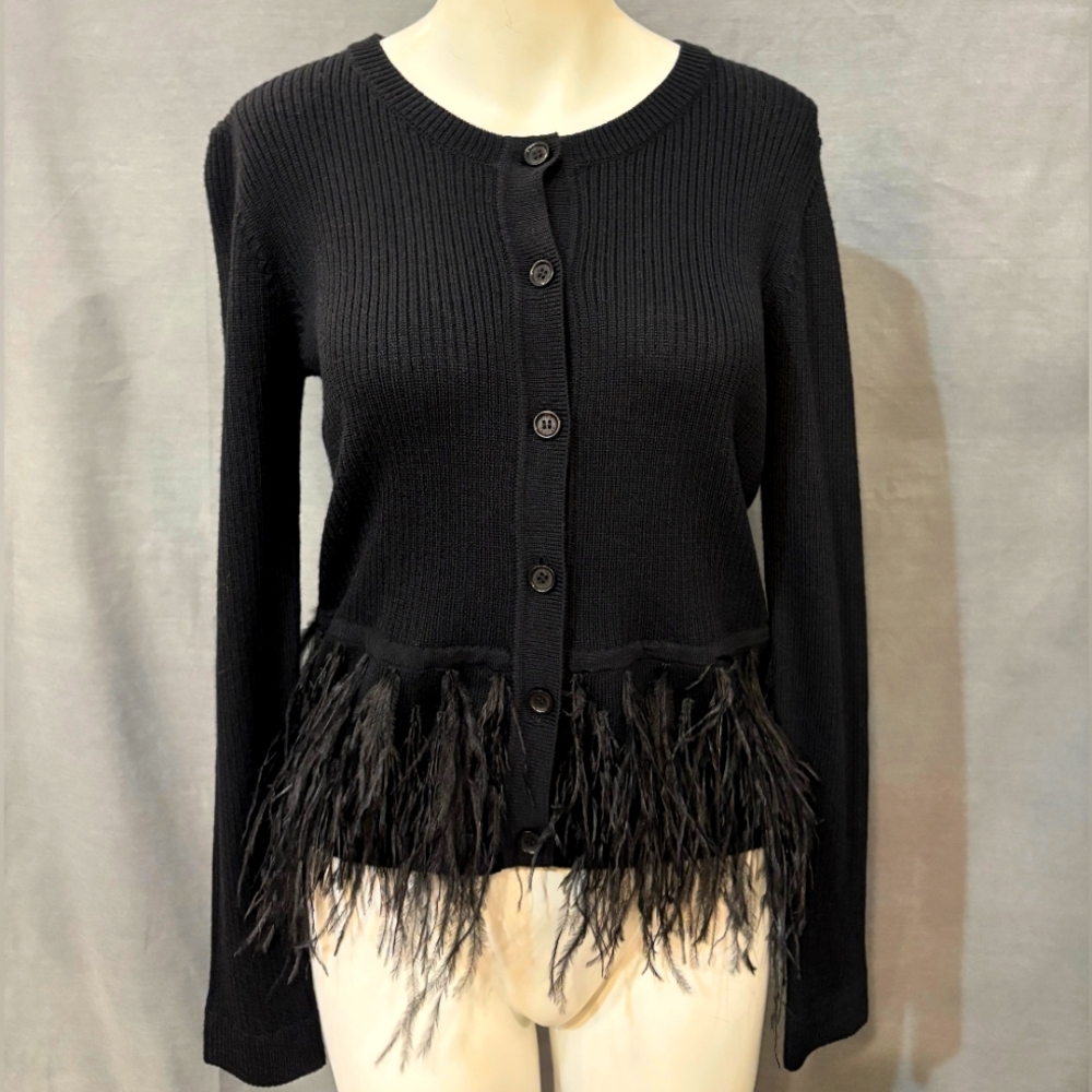 Black Feather Trim Women's Sweater